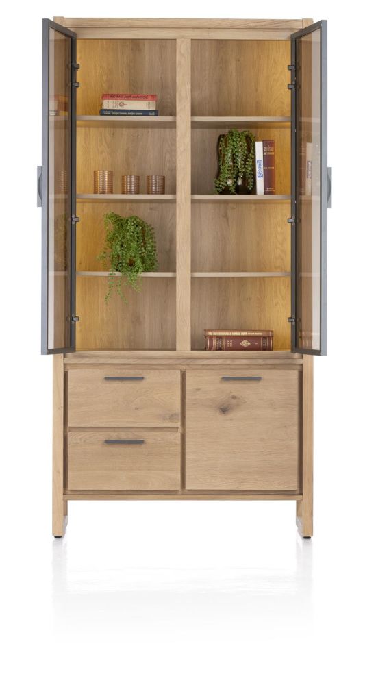 Nystead, Vitrine 100 Cm. - 2-Glasdeuren + 1-Deur + 2-Laden (+ LED)