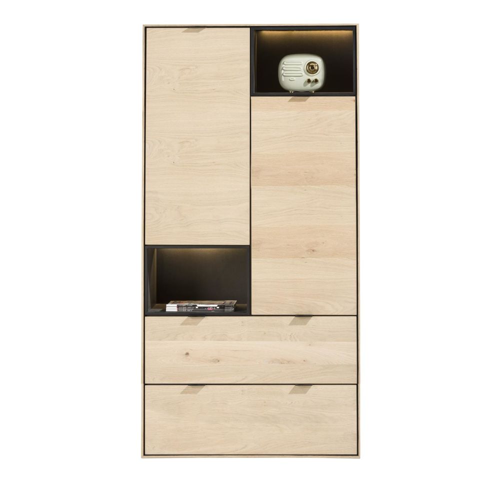 Elements, Bergkast 90 Cm. - 2-Deuren + 2-Laden + 2-Niches + Led - Natural