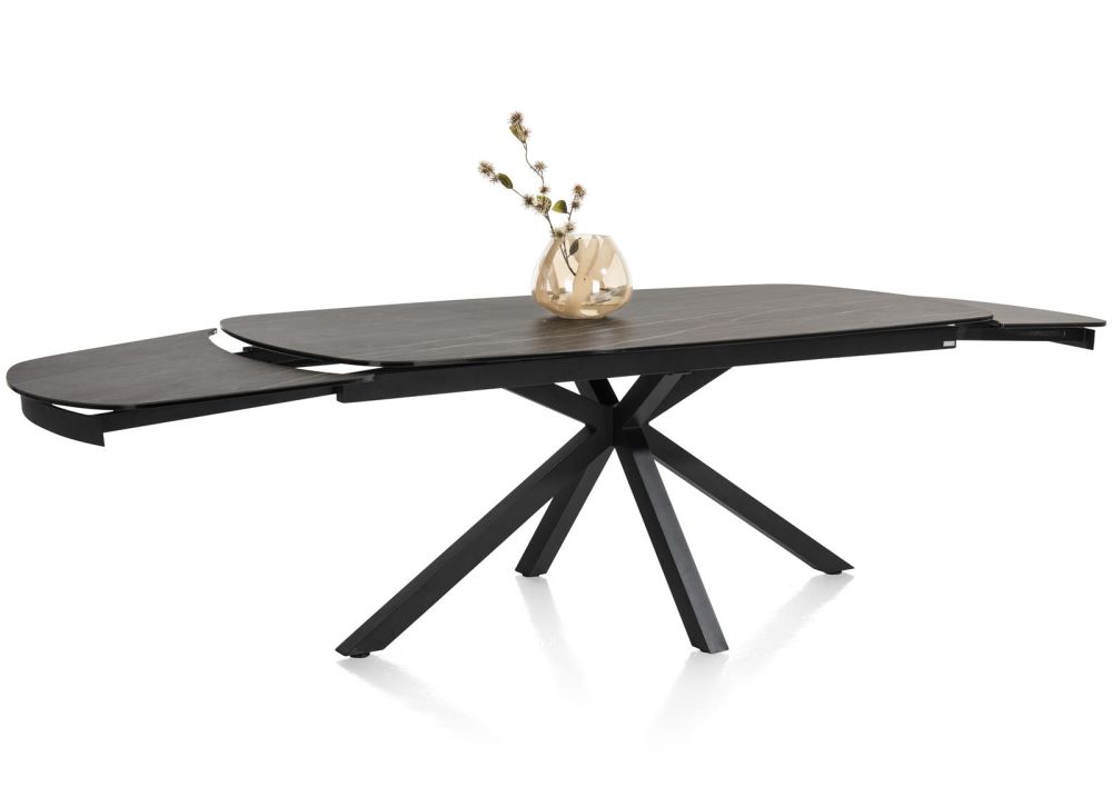 Montello, Uitschuiftafel 200 X 100 Cm. (+ 2 X 50) - Centrale Poot - Keramiek Blad - Zwart