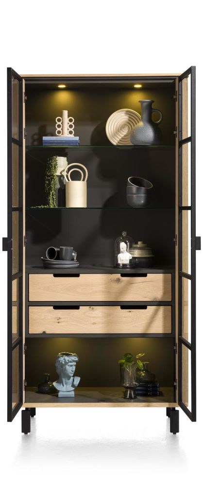 Livada, Vitrine 100 Cm - 2-Glasdeuren + 2-Laden - Natural