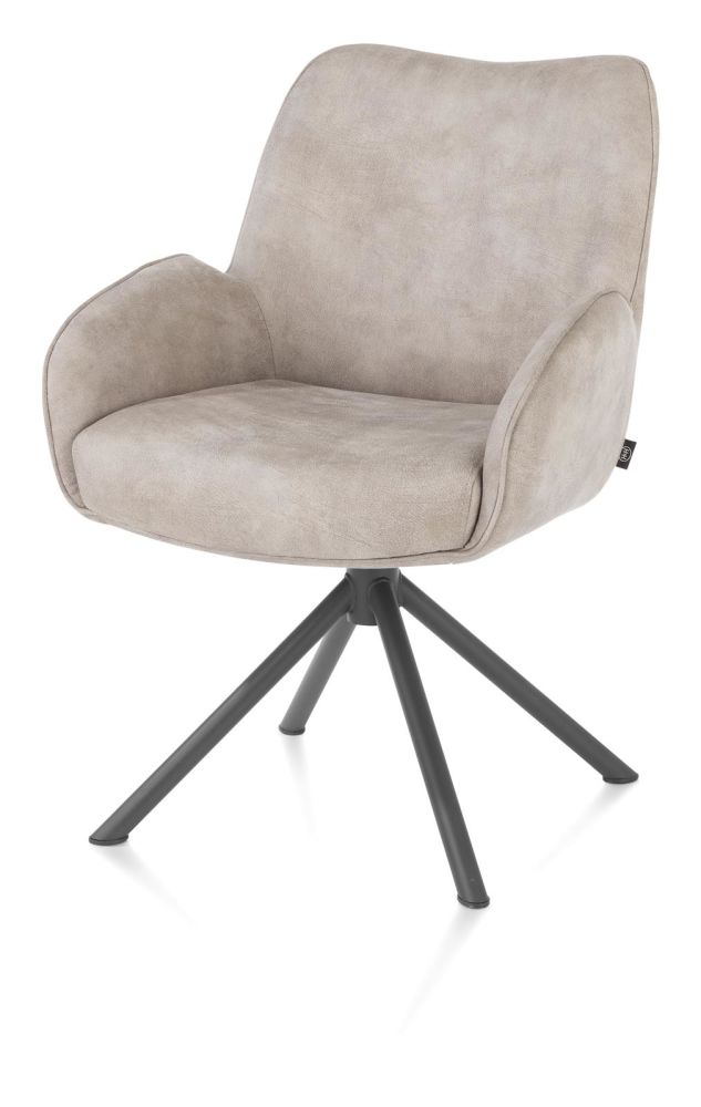 Riley, Armstoel 4-Poots Grafiet Frame - Draaibaar + Pocket - Stof Taurus - Kiezel