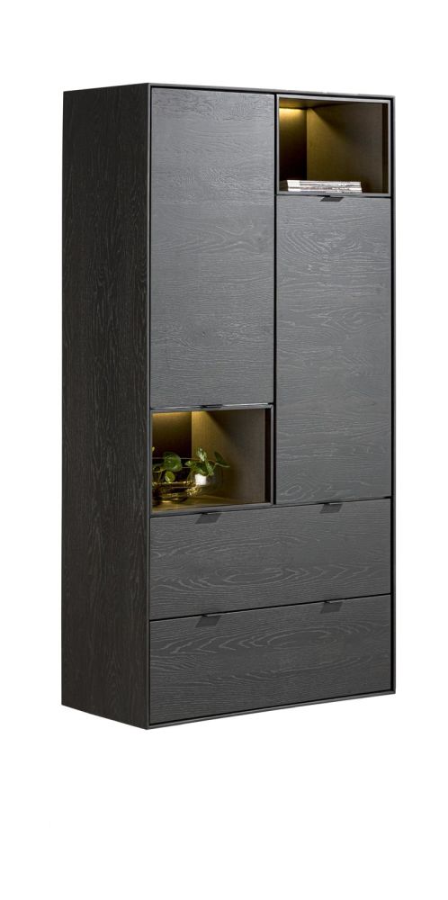 Elements, Bergkast 90 Cm. - 2-Deuren + 2-Laden + 2-Niches + Led - Onyx