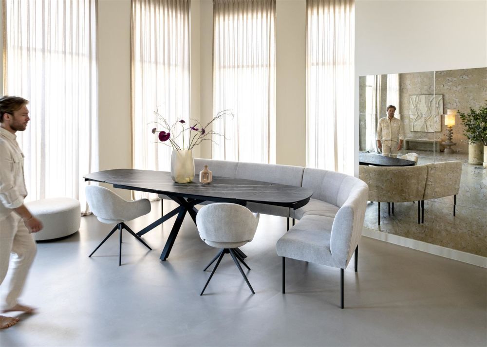 Montello, Uitschuiftafel 200 X 100 Cm. (+ 2 X 50) - Centrale Poot - Keramiek Blad - Zwart