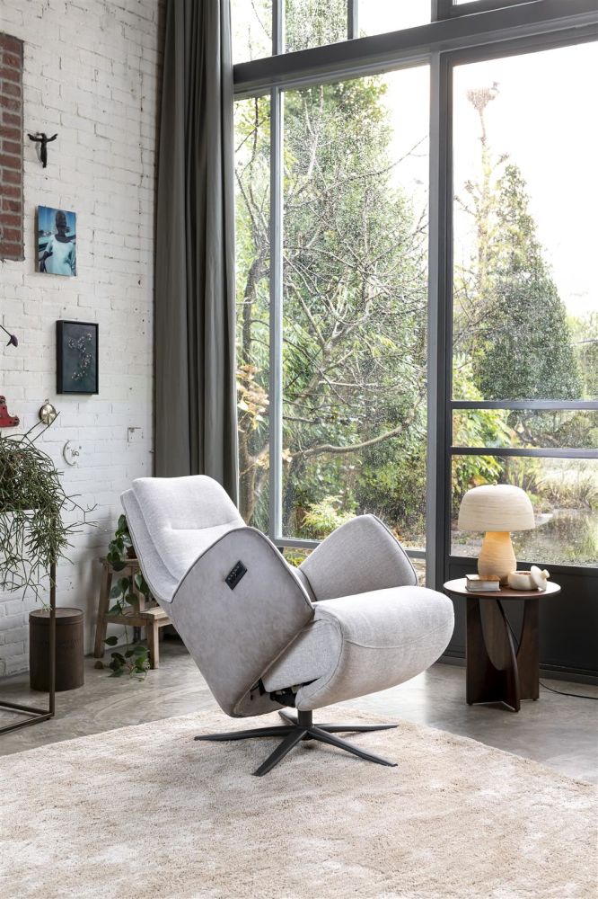 Felino, Relaxfauteuil 2-M. - Manuele Hoofdsteun - Incl.Accu - Poot Graphiet - Livigno/Oregon Kiezel