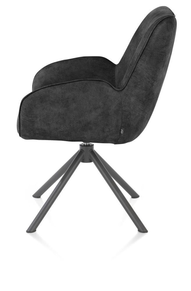 Riley, Armstoel 4-Poots Grafiet Frame - Draaibaar + Pocket - Stof Taurus - Off Black
