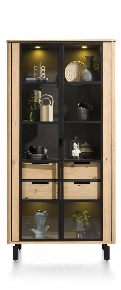 Livada, Vitrine 100 Cm - 2-Glasdeuren + 2-Laden - Natural