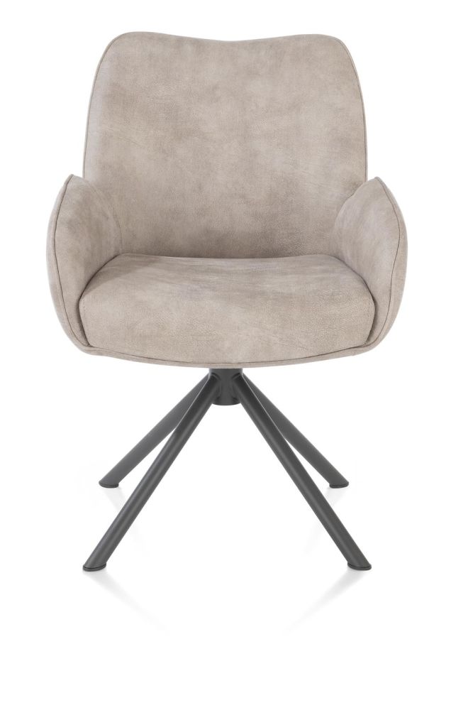 Riley, Armstoel 4-Poots Grafiet Frame - Draaibaar + Pocket - Stof Taurus - Kiezel