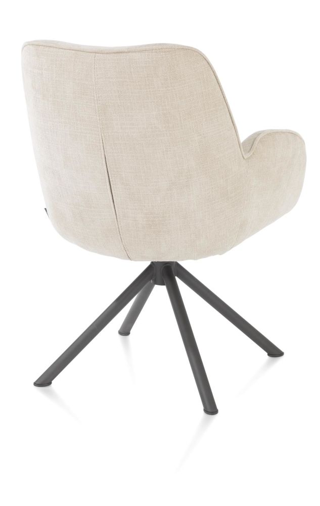 Riley, Armstoel 4-Poots Grafiet Frame - Draaibaar + Pocket - Stof Cadiz - Creme