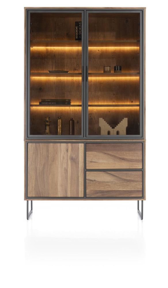 Trapani, Buffet 120 Cm - 2-Glasdeuren + 1-Deur + 2-Laden (+ LED)