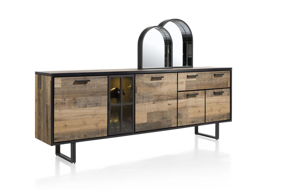 Avalon, Dressoir 230 Cm - 4-Deuren + 1-Lade + 1-Glasdeur (+ LED) - Driftwood