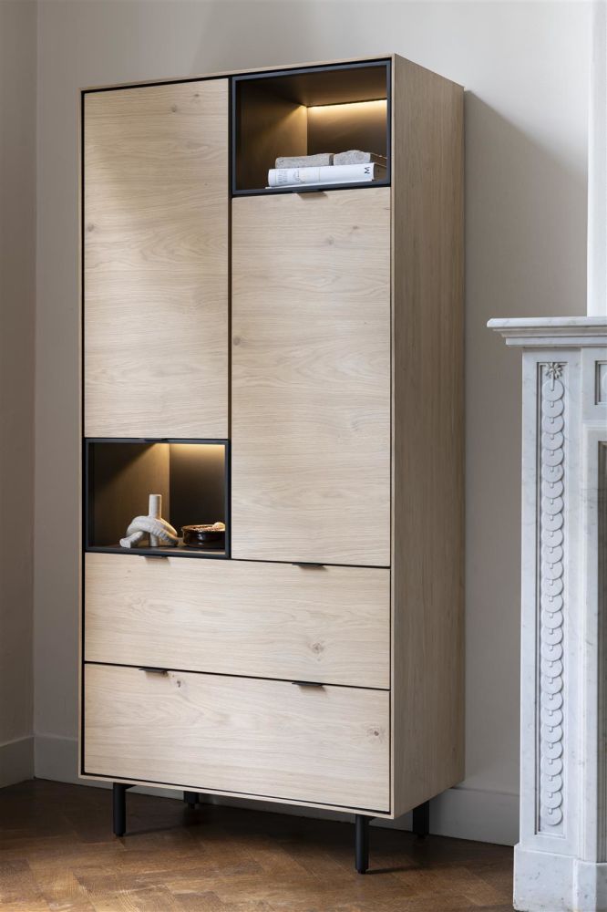 Elements, Bergkast 90 Cm. - 2-Deuren + 2-Laden + 2-Niches + Led - Natural