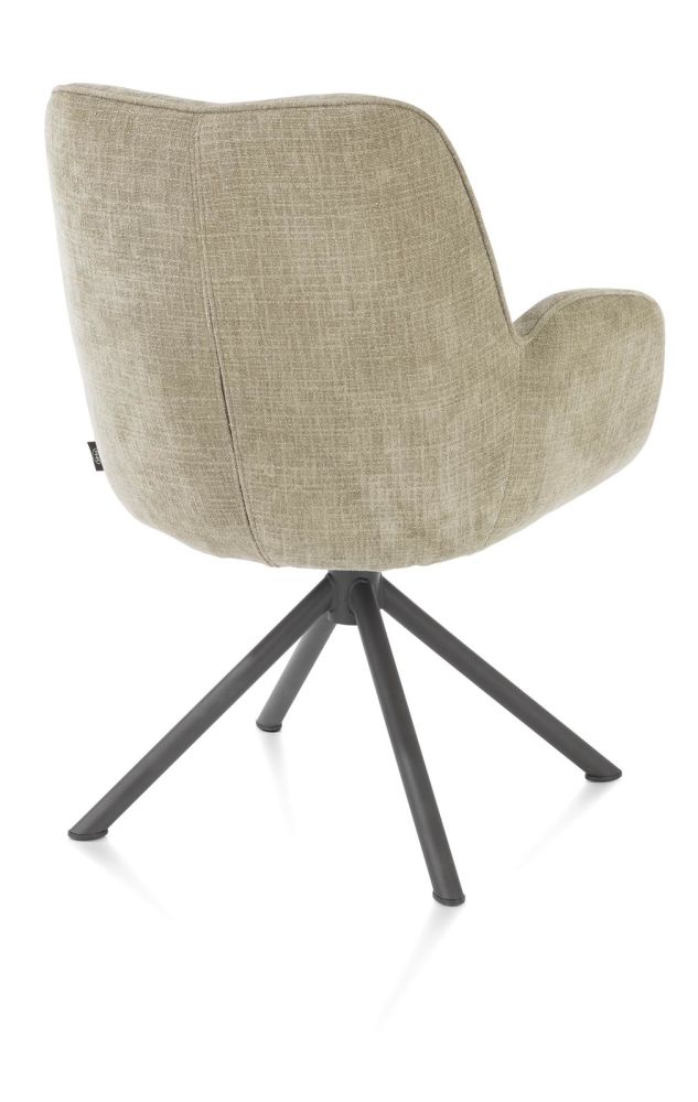 Riley, Armstoel 4-Poots Grafiet Frame - Draaibaar + Pocket - Stof Cadiz - Olijf