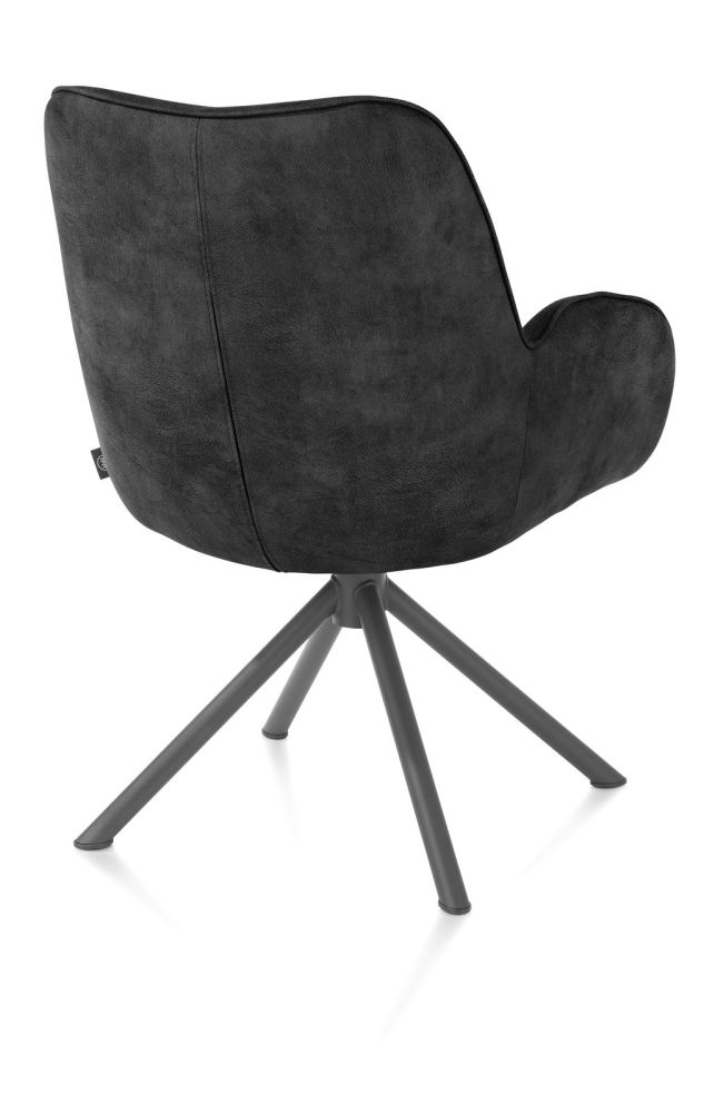 Riley, Armstoel 4-Poots Grafiet Frame - Draaibaar + Pocket - Stof Taurus - Off Black