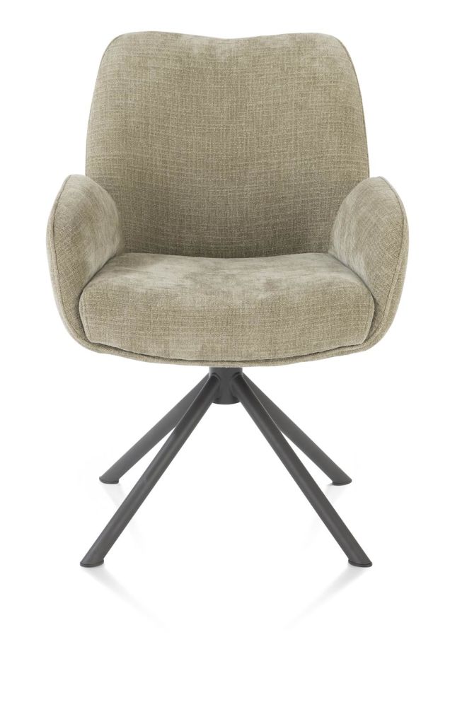 Riley, Armstoel 4-Poots Grafiet Frame - Draaibaar + Pocket - Stof Cadiz - Olijf