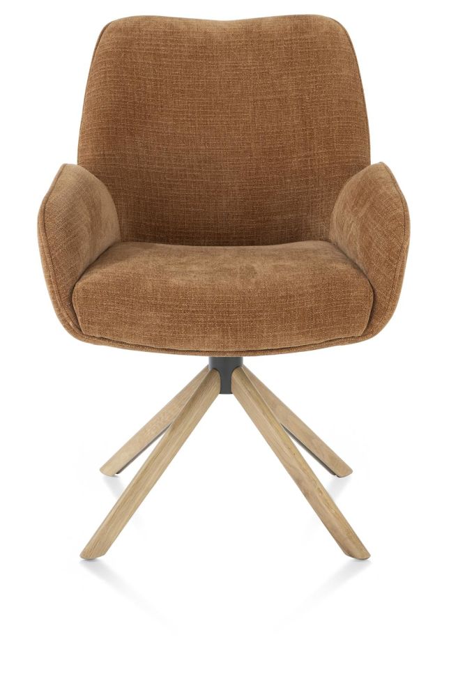 Riley, Armstoel 4-Poots Naturel Eiken - Draaibaar + Pocket - Stof Cadiz - Koper