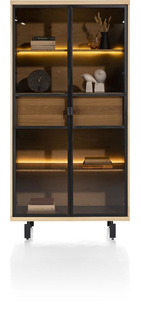 Ridgefield, Vitrine 100 Cm - 2-Glasdeuren + 2-Laden (+ LED) - Natural