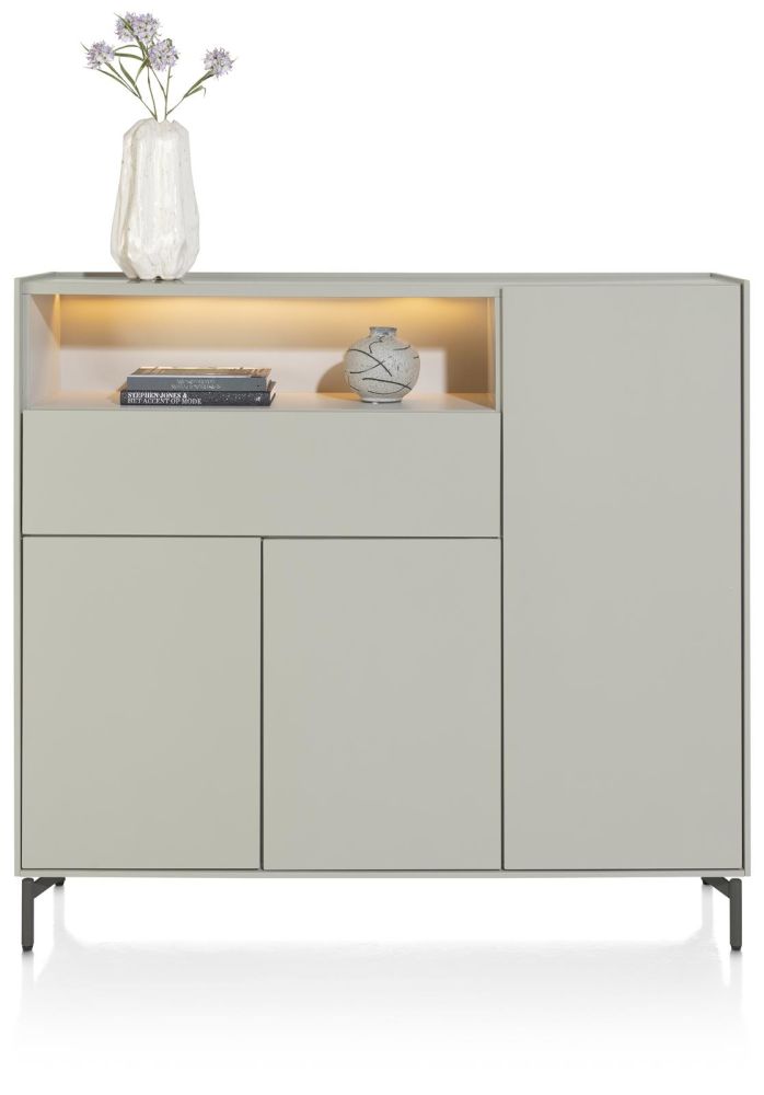 Noon, Dressette 148 Cm - 3-Deuren + 1-Lade + 1-Niche (+ LED) - Geheel Silk Grey