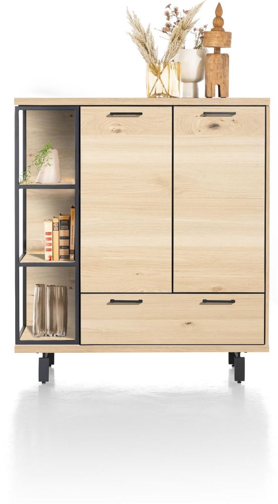 Ridgefield, Highboard 125 Cm - 2-Deuren + 1-Lade + 3-Niches (+ LED) - Natural