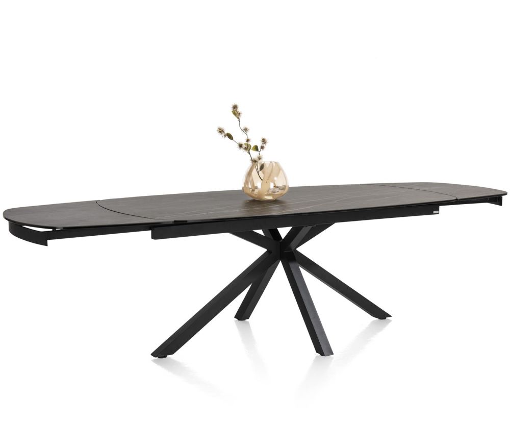 Montello, Uitschuiftafel 200 X 100 Cm. (+ 2 X 50) - Centrale Poot - Keramiek Blad - Zwart