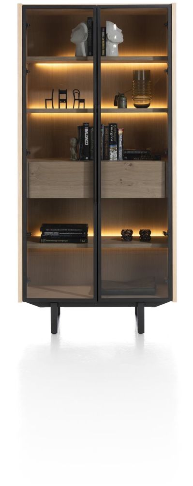 Modali, Vitrine 96 Cm - 2-Deuren + 1-Lade (+ LED) [Houten Legplanken] - Natural