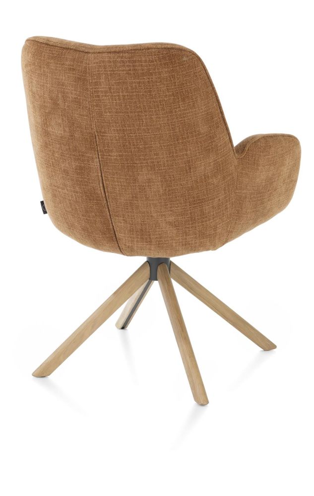 Riley, Armstoel 4-Poots Naturel Eiken - Draaibaar + Pocket - Stof Cadiz - Koper