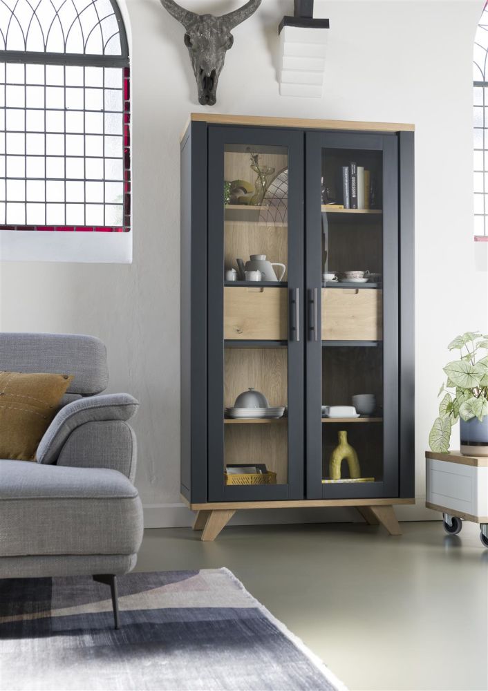 Jardin, Vitrine 110 Cm - 2-Glasdeuren + 2-Laden (Binnenin) (+ LED) - Antraciet