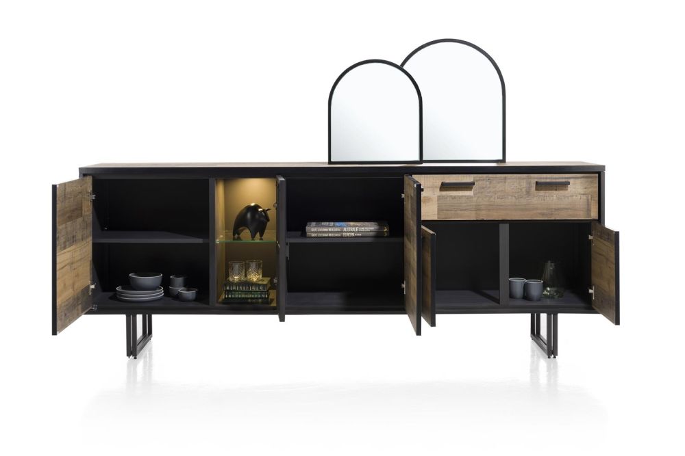 Avalon, Dressoir 230 Cm - 4-Deuren + 1-Lade + 1-Glasdeur (+ LED) - Driftwood