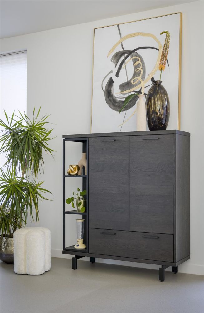 Ridgefield, Highboard 125 Cm - 2-Deuren + 1-Lade + 3-Niches (+ LED) - Castle Antraciet