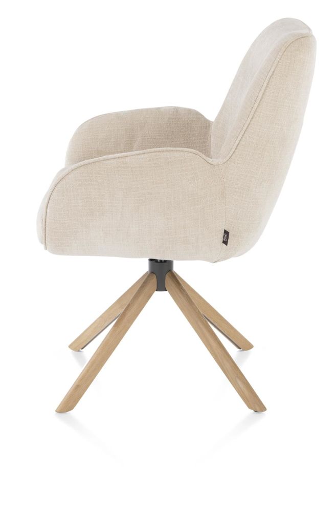 Riley, Armstoel 4-Poots Naturel Eiken - Draaibaar + Pocket - Stof Cadiz - Creme