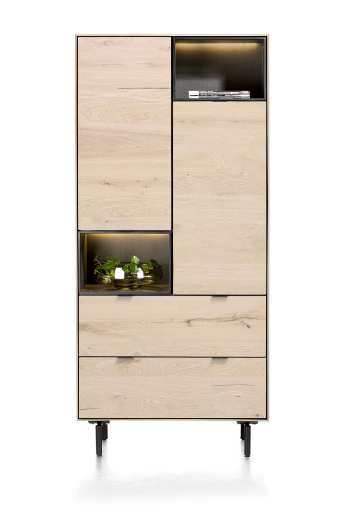 Elements, Bergkast 90 Cm. - 2-Deuren + 2-Laden + 2-Niches + Led Incl. Metalen Poten