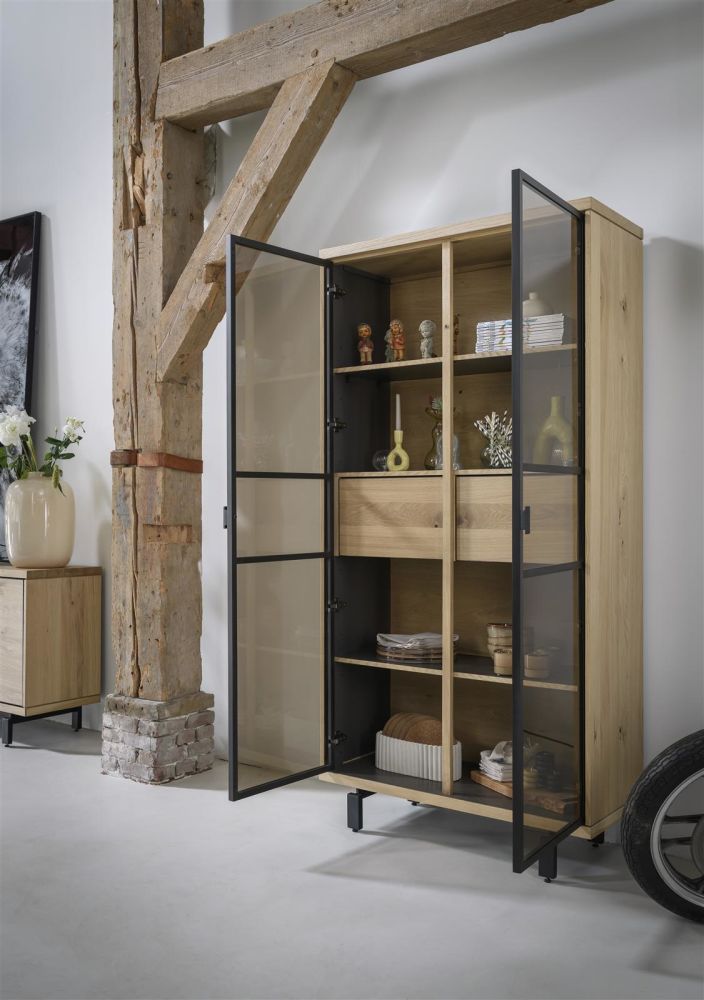 Ridgefield, Highboard 125 Cm - 2-Deuren + 1-Lade + 3-Niches (+ LED) - Natural