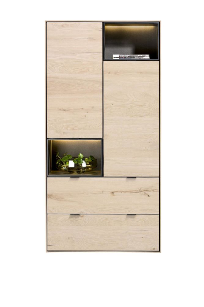 Elements, Bergkast 90 Cm. - 2-Deuren + 2-Laden + 2-Niches + Led - Natural