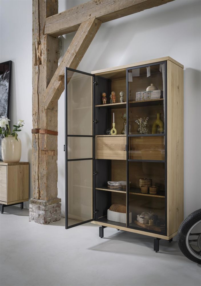 Ridgefield, Highboard 125 Cm - 2-Deuren + 1-Lade + 3-Niches (+ LED) - Natural