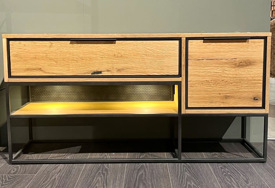 MEUBLE TV  120 cm - 1-porte + 1-tiroir + 1-niche (+ LED)