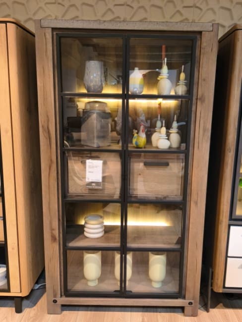 Vitrine 2 portes en verre + 2 tiroirs + Led