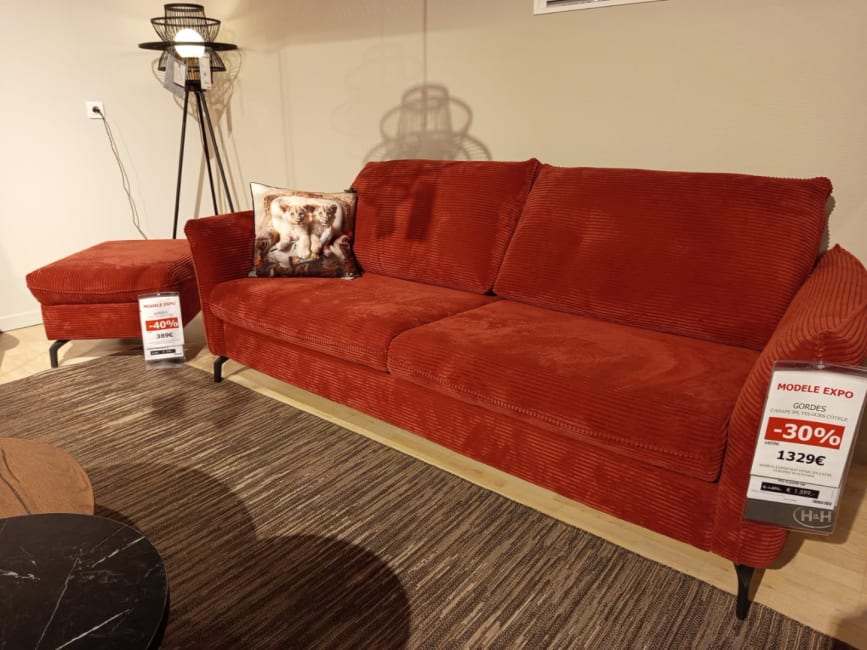 CANAPE 3 PLACES VELOUR COTELE