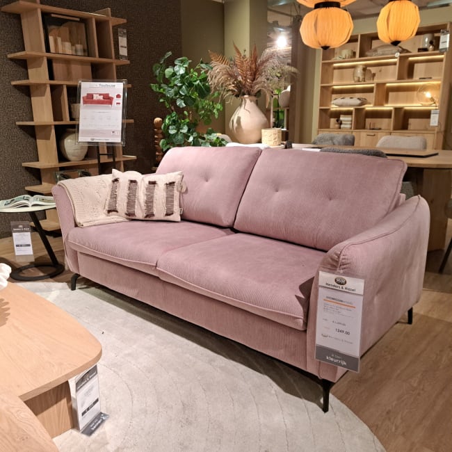 Toulouse 2,5 zitsbank met smalle ribstof in roze