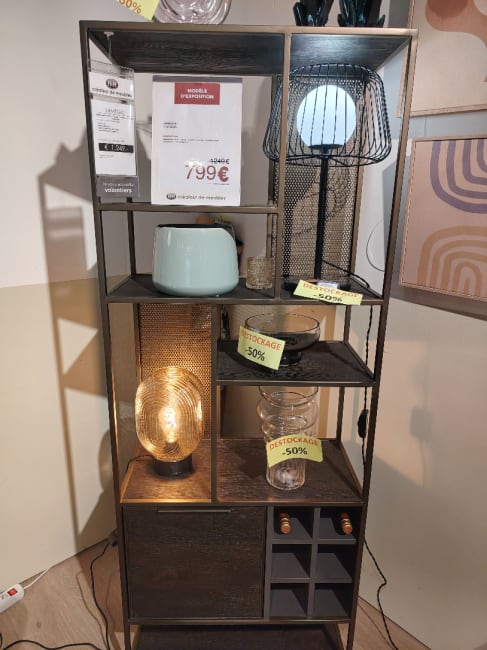 bibliothèque 70 cm - 1-porte + 6-niches + 6-ranges bouteilles