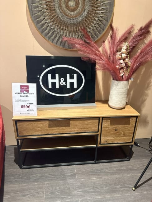 Meuble TV 120 cm - 1-porte + 1-tiroir + 1-niche (+ LED)