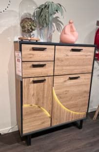 HIGHBOARD 120 cm - 2-portes + 2-tiroirs + 1-porte rabattante (+ LED)