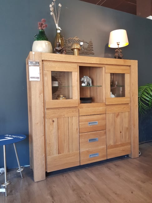 HIGHBOARD 2 portes en verre,  portes, 2 tiroirs et 2 niches (éclairage LED)