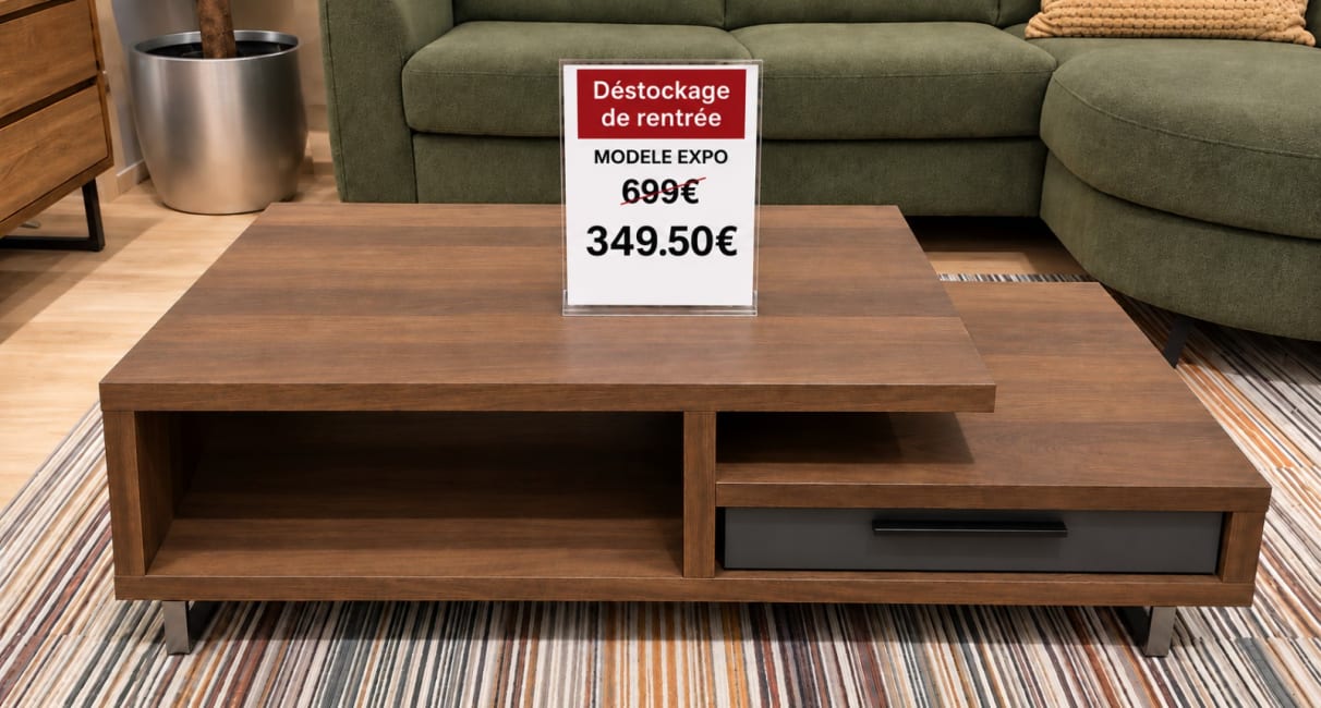 Table basse 120 x 60 cm - 1-lade + 1-niche