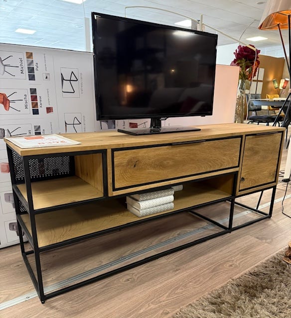 MEUBLE TV 150CM - 2 portes + 1 tiroir + 2 niches avec éclairage LED