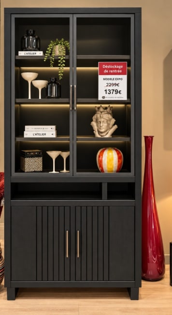 Vitrine 100 cm - 2-portes en verre + 2-portes + 2-niches (+ LED)