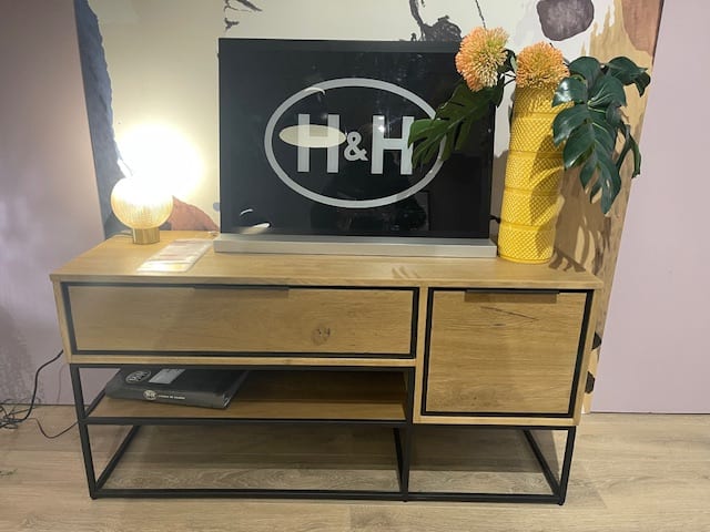 MEUBLE TV  120 cm - 1-porte + 1-tiroir + 1-niche (+ LED)