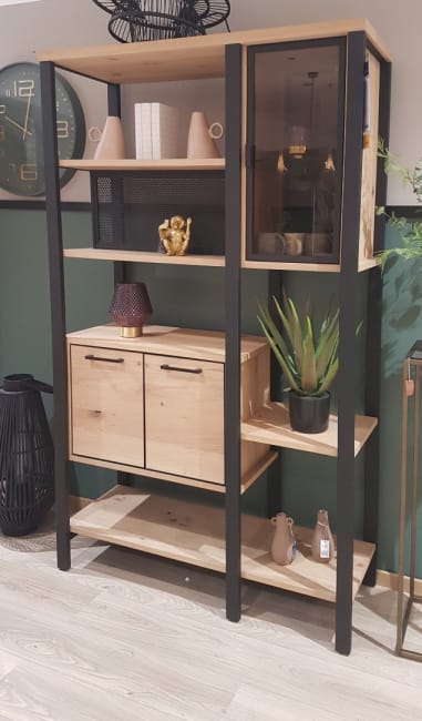 Bibliothèque 120 cm - 2-portes en verre + 4-portes + 6-niches