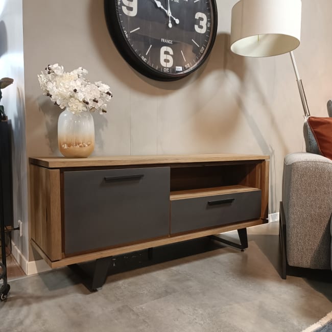 MEUBLE TV 140 cm - 1-porte + 1-tiroir + 1-niche (+ LED)