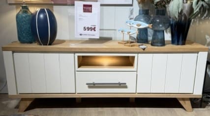 Meuble TV  170 cm - 1-tiroir + 1-niche + 2-portes rabattantes (+ LED)