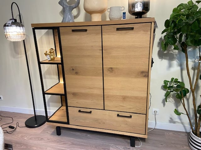 BUFFET HAUT 125 cm - 2-portes + 1-tiroir + 3-niches (+ LED)