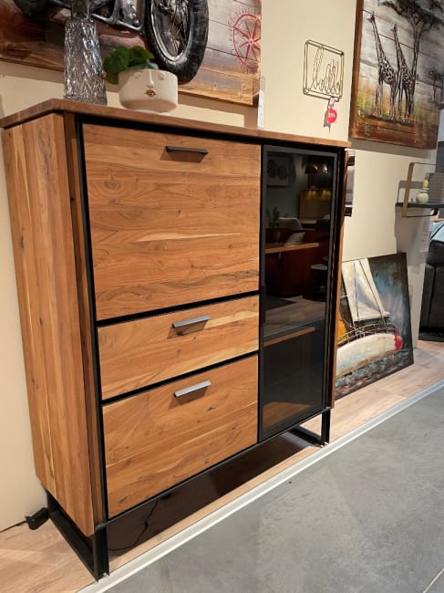 Buffet haut 125 cm - 1-porte en verre + 2-portes + 1-tiroir + LED